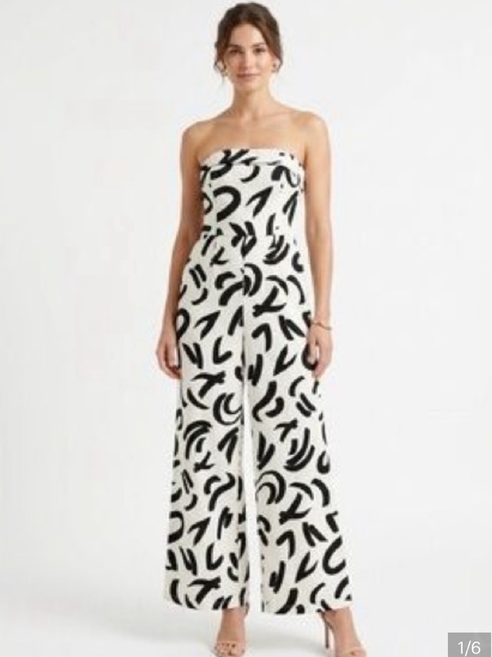 Black & White Strapless Abstract Print Jumpsuit, Size Medium